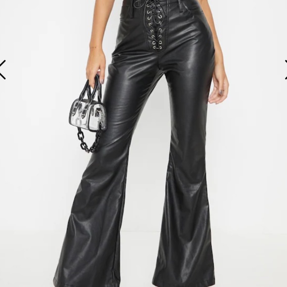 Missguided Pants - NWT Misguided Black, faux, leather lace up front flare leg pants
